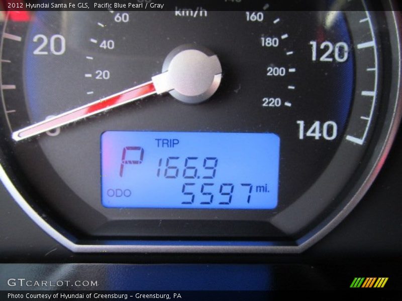 Pacific Blue Pearl / Gray 2012 Hyundai Santa Fe GLS