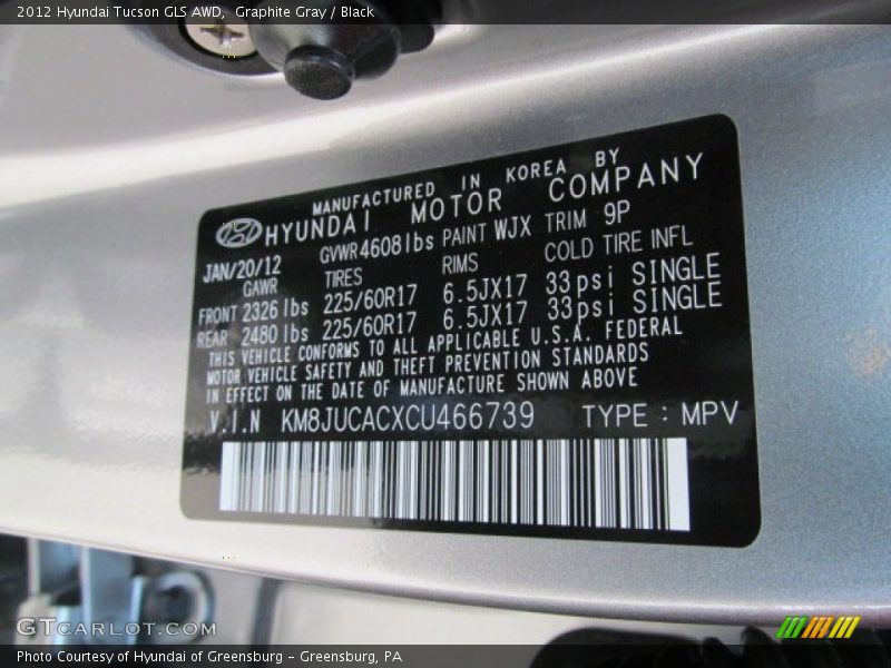 Graphite Gray / Black 2012 Hyundai Tucson GLS AWD