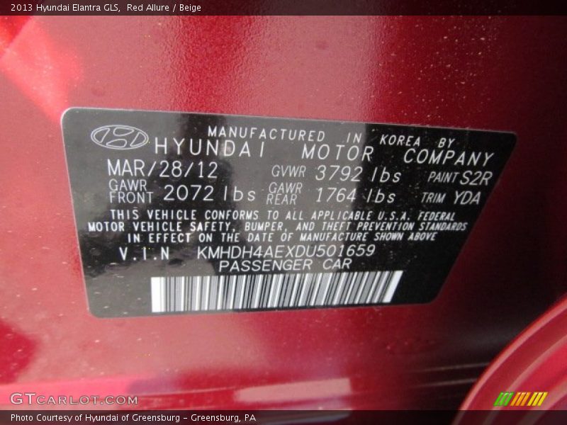 Red Allure / Beige 2013 Hyundai Elantra GLS