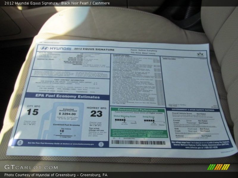  2012 Equus Signature Window Sticker