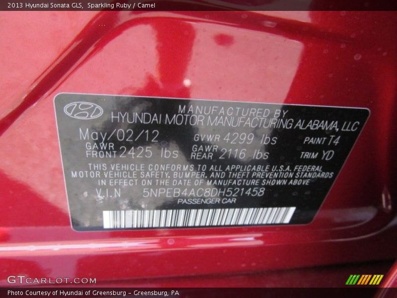 Sparkling Ruby / Camel 2013 Hyundai Sonata GLS