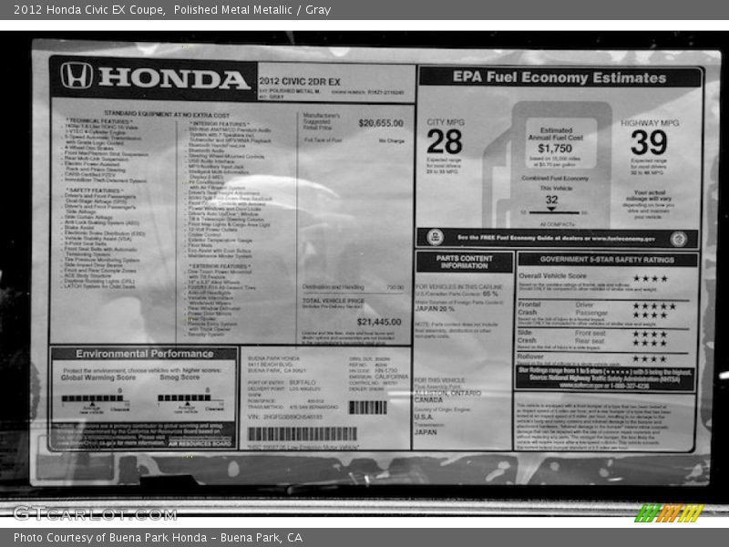 Polished Metal Metallic / Gray 2012 Honda Civic EX Coupe