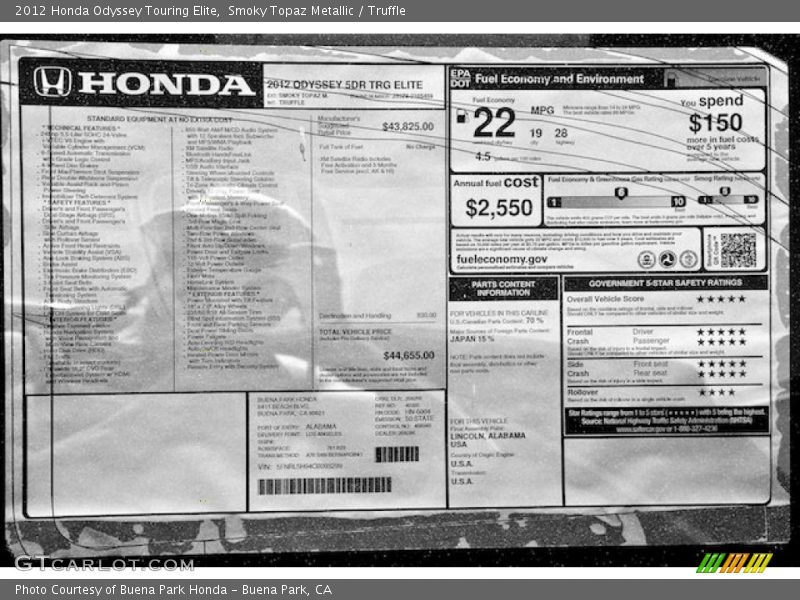 Smoky Topaz Metallic / Truffle 2012 Honda Odyssey Touring Elite