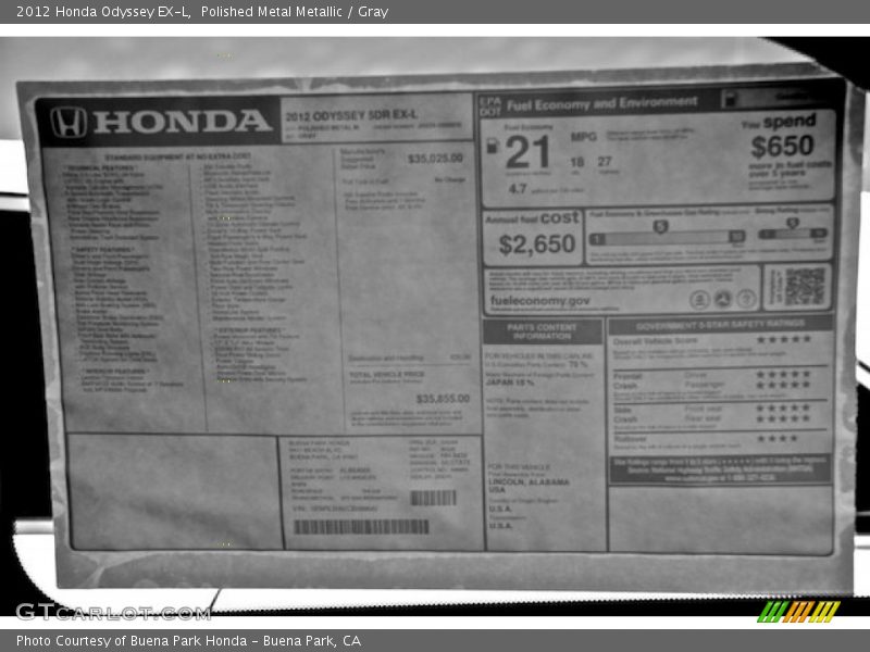 Polished Metal Metallic / Gray 2012 Honda Odyssey EX-L