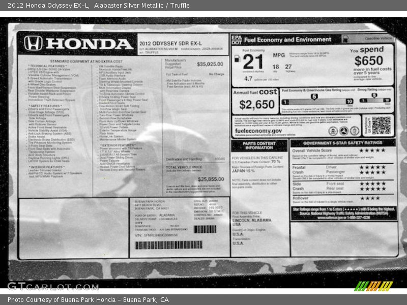Alabaster Silver Metallic / Truffle 2012 Honda Odyssey EX-L
