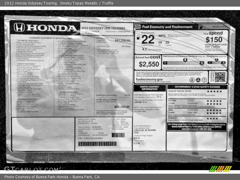 Smoky Topaz Metallic / Truffle 2012 Honda Odyssey Touring