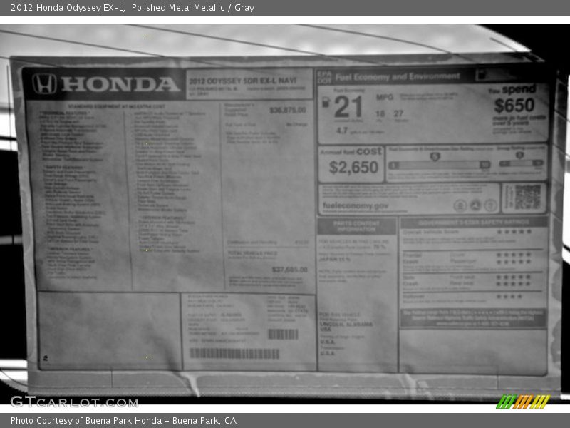 Polished Metal Metallic / Gray 2012 Honda Odyssey EX-L