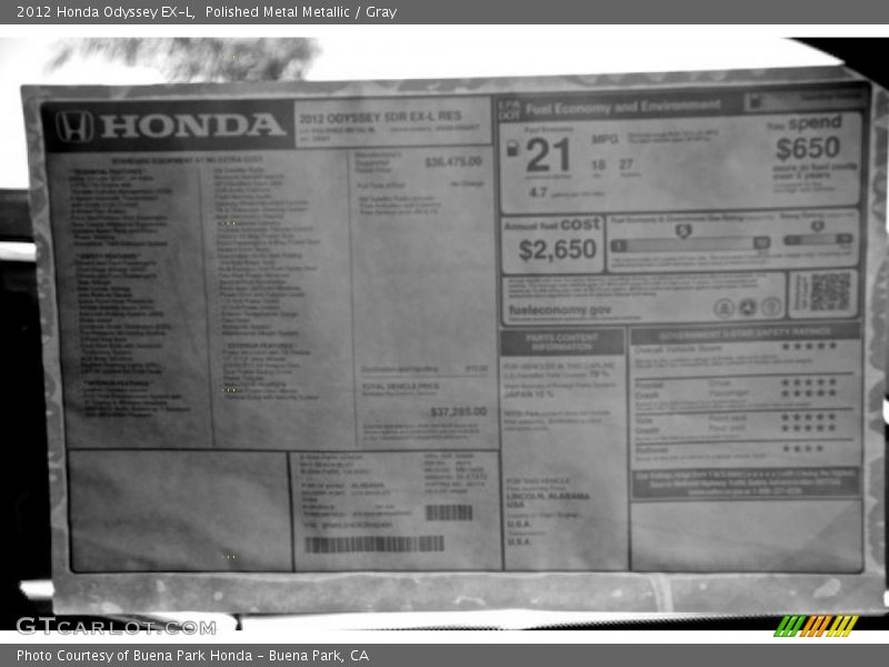 Polished Metal Metallic / Gray 2012 Honda Odyssey EX-L