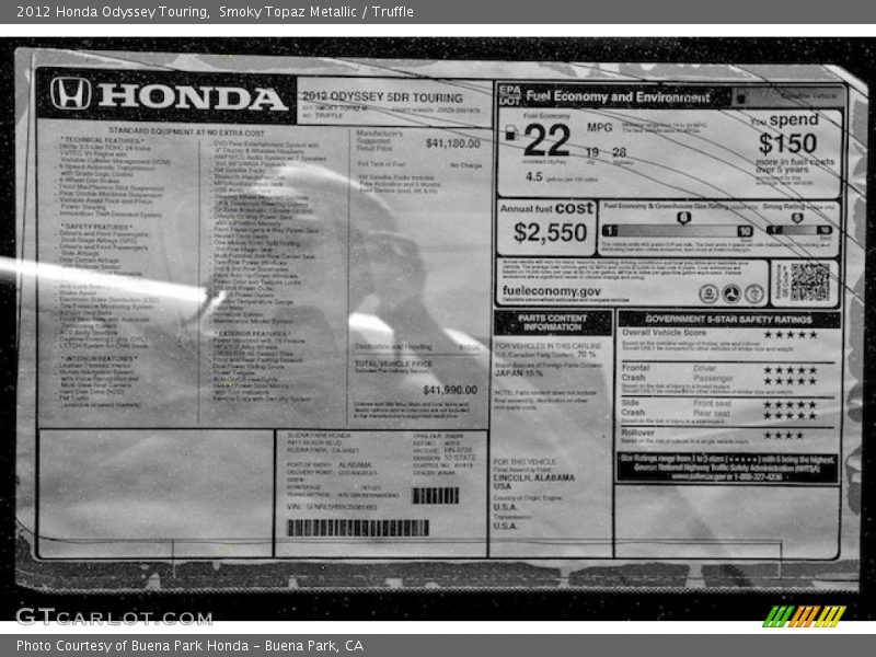 Smoky Topaz Metallic / Truffle 2012 Honda Odyssey Touring