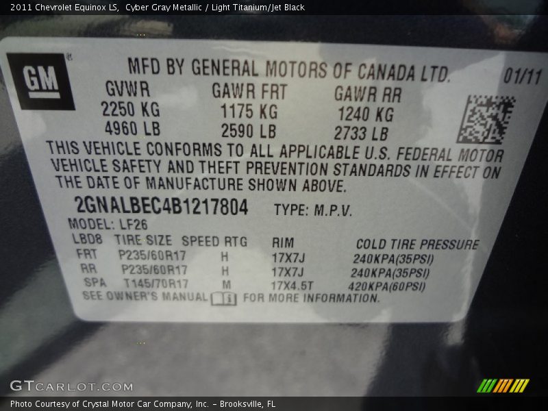 Cyber Gray Metallic / Light Titanium/Jet Black 2011 Chevrolet Equinox LS