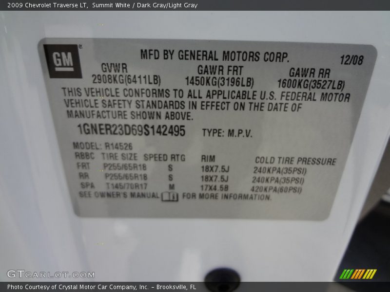 Summit White / Dark Gray/Light Gray 2009 Chevrolet Traverse LT
