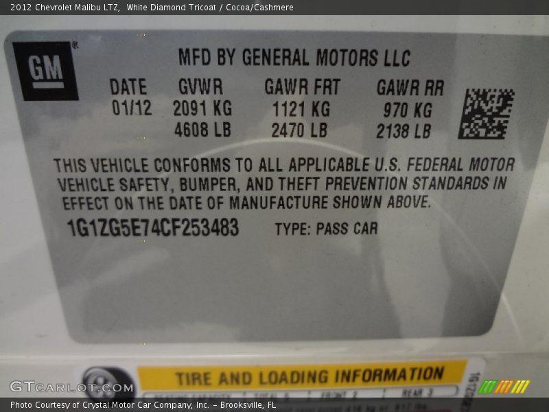 White Diamond Tricoat / Cocoa/Cashmere 2012 Chevrolet Malibu LTZ
