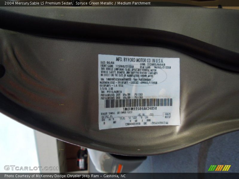 Spruce Green Metallic / Medium Parchment 2004 Mercury Sable LS Premium Sedan