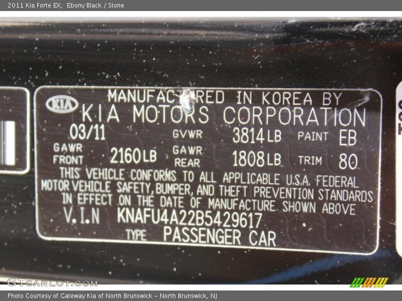 Ebony Black / Stone 2011 Kia Forte EX