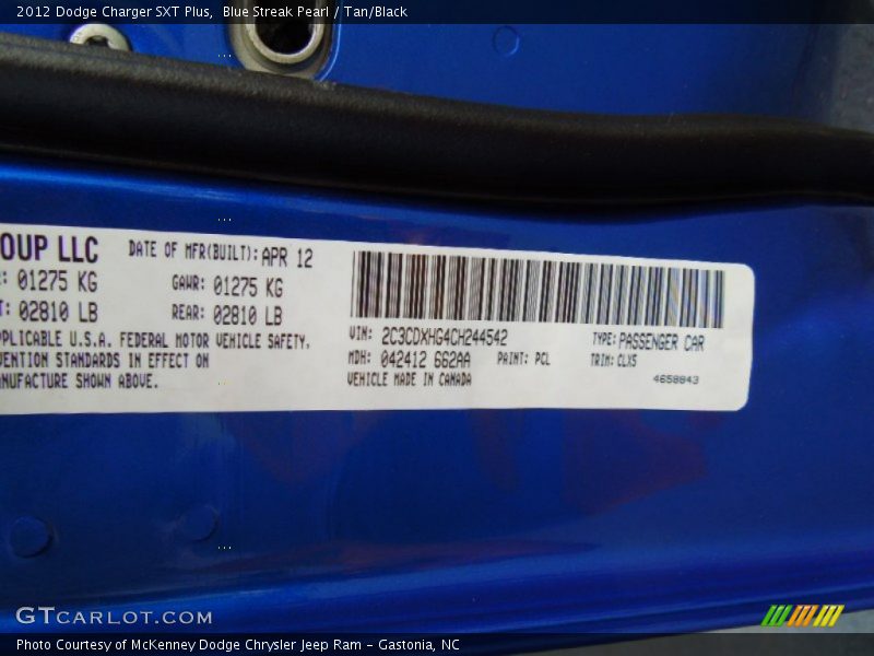 Blue Streak Pearl / Tan/Black 2012 Dodge Charger SXT Plus