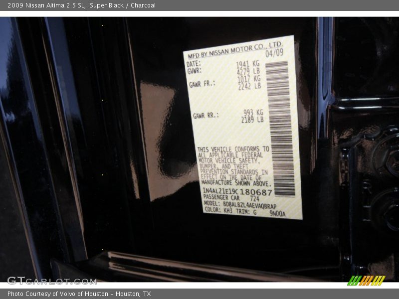 Super Black / Charcoal 2009 Nissan Altima 2.5 SL