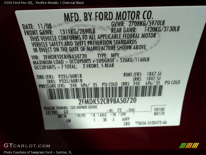 Redfire Metallic / Charcoal Black 2009 Ford Flex SEL