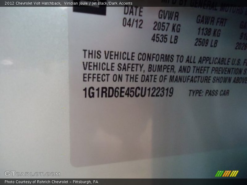Viridian Joule / Jet Black/Dark Accents 2012 Chevrolet Volt Hatchback