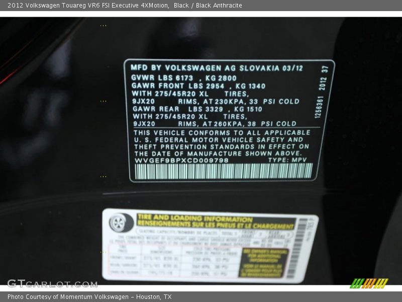 Black / Black Anthracite 2012 Volkswagen Touareg VR6 FSI Executive 4XMotion