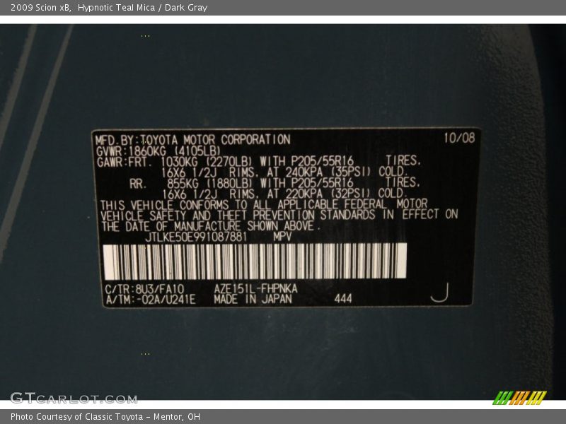Hypnotic Teal Mica / Dark Gray 2009 Scion xB