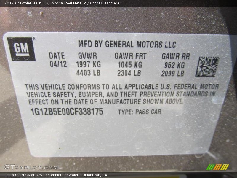Mocha Steel Metallic / Cocoa/Cashmere 2012 Chevrolet Malibu LS