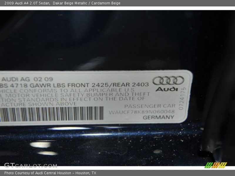 Dakar Beige Metallic / Cardamom Beige 2009 Audi A4 2.0T Sedan