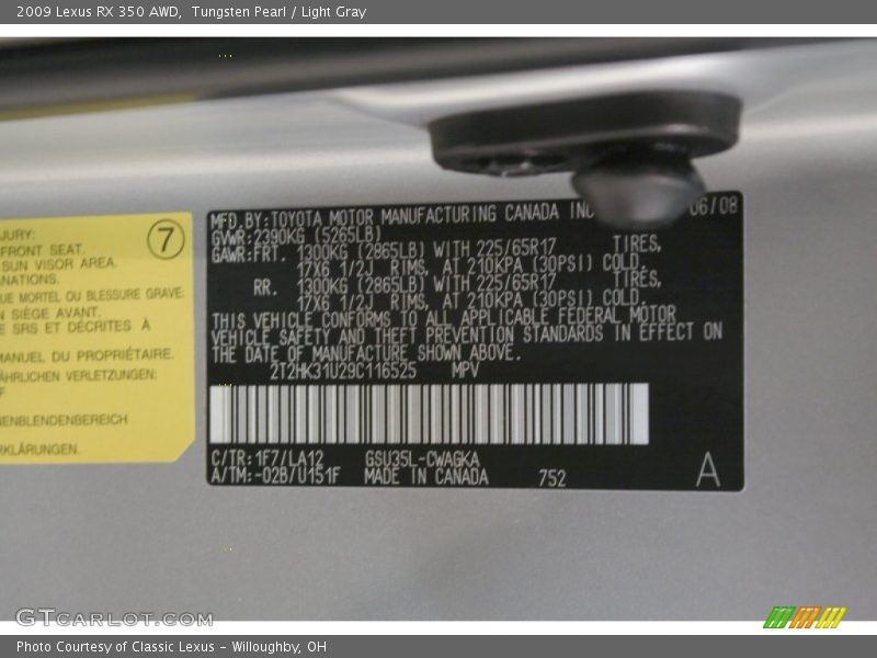 Tungsten Pearl / Light Gray 2009 Lexus RX 350 AWD