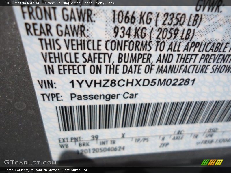 Ingot Silver / Black 2013 Mazda MAZDA6 i Grand Touring Sedan