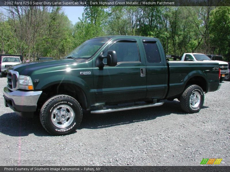 Dark Highland Green Metallic / Medium Parchment 2002 Ford F250 Super Duty Lariat SuperCab 4x4
