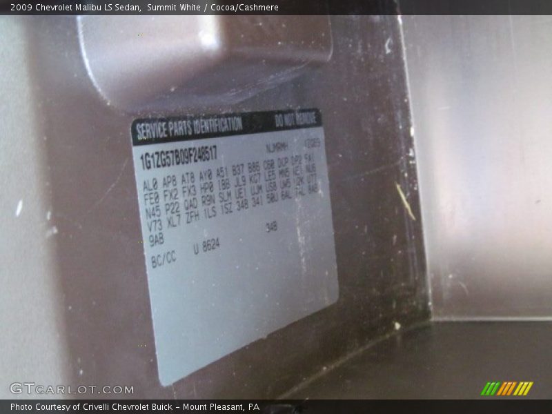 Summit White / Cocoa/Cashmere 2009 Chevrolet Malibu LS Sedan