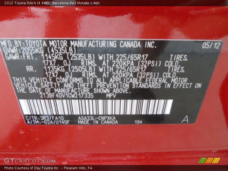 Barcelona Red Metallic / Ash 2012 Toyota RAV4 I4 4WD