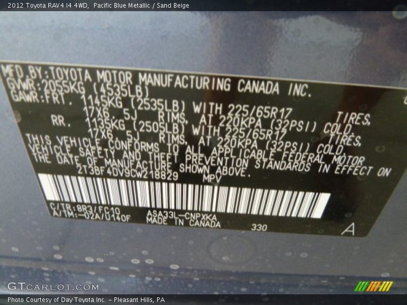 Pacific Blue Metallic / Sand Beige 2012 Toyota RAV4 I4 4WD