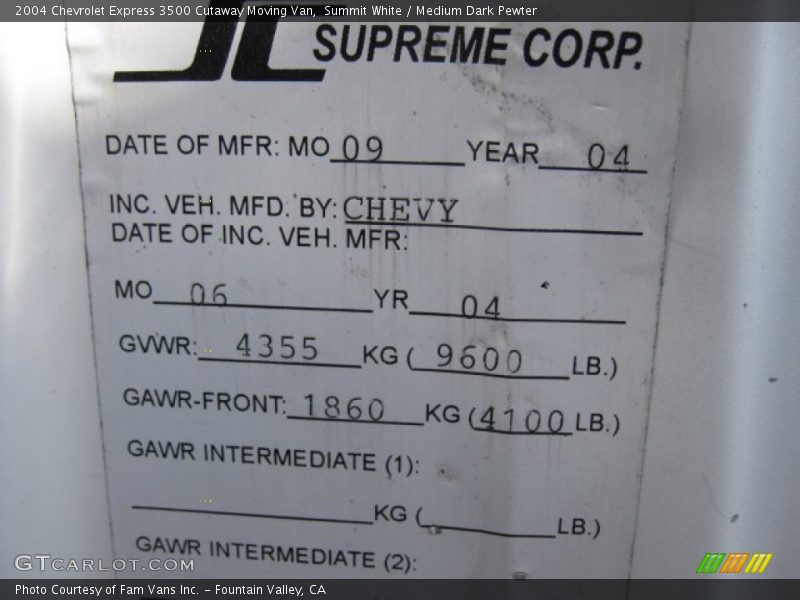 Summit White / Medium Dark Pewter 2004 Chevrolet Express 3500 Cutaway Moving Van