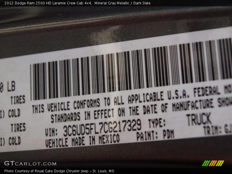 Mineral Gray Metallic / Dark Slate 2012 Dodge Ram 2500 HD Laramie Crew Cab 4x4
