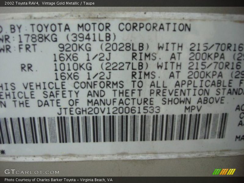 Vintage Gold Metallic / Taupe 2002 Toyota RAV4
