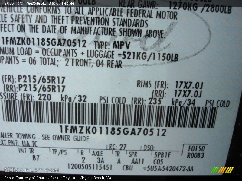 Black / Pebble 2005 Ford Freestyle SE