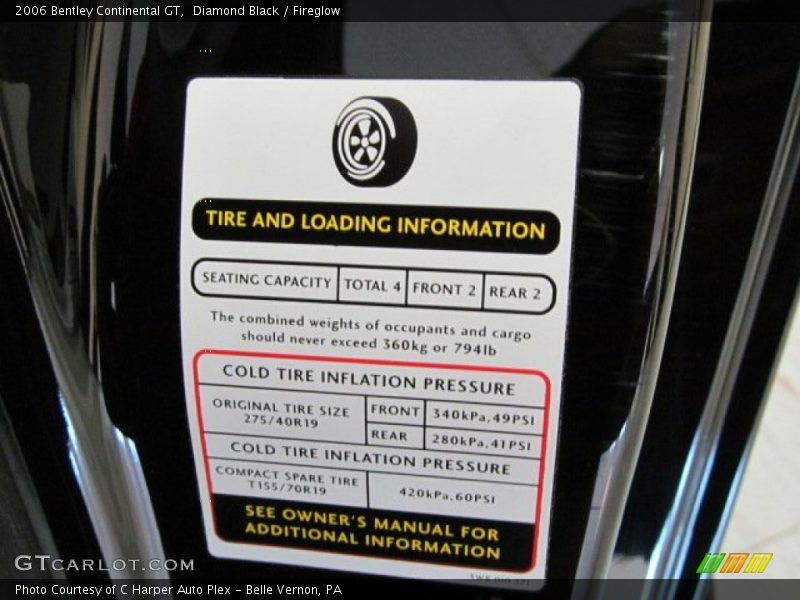 Info Tag of 2006 Continental GT 
