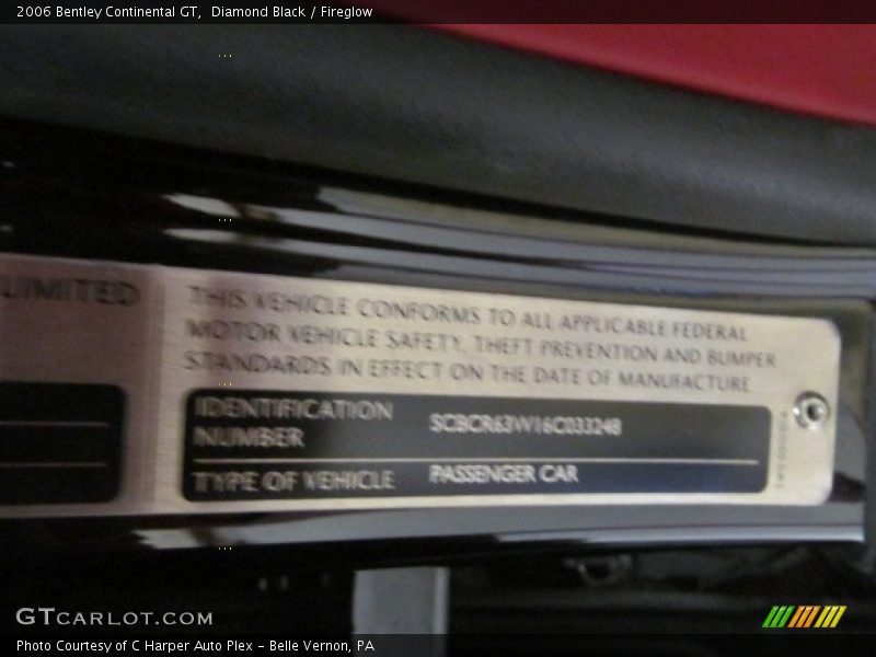 Info Tag of 2006 Continental GT 