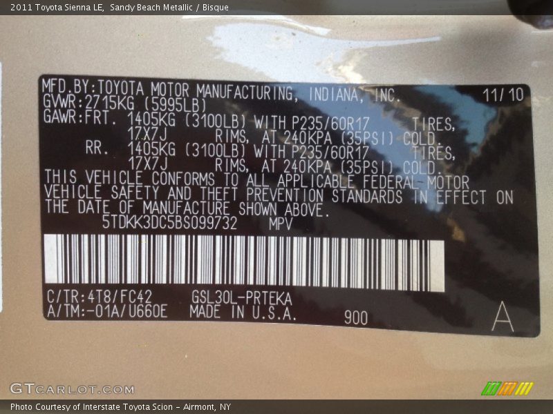 Sandy Beach Metallic / Bisque 2011 Toyota Sienna LE