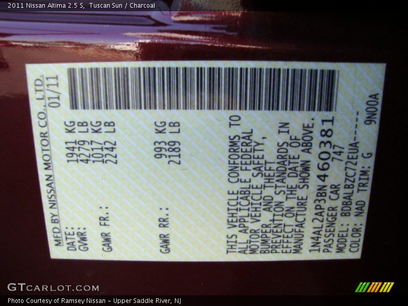 Tuscan Sun / Charcoal 2011 Nissan Altima 2.5 S