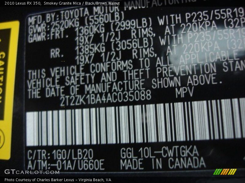 Smokey Granite Mica / Black/Brown Walnut 2010 Lexus RX 350