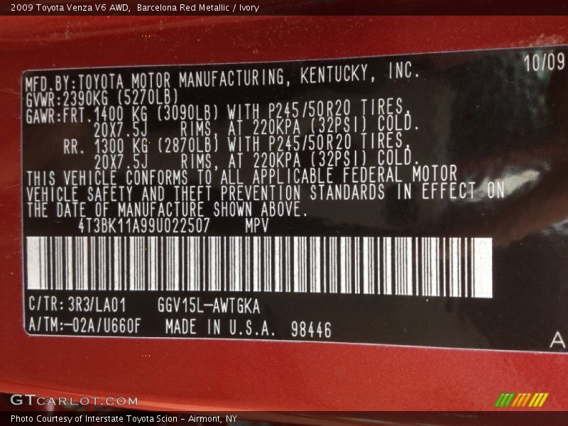 Barcelona Red Metallic / Ivory 2009 Toyota Venza V6 AWD