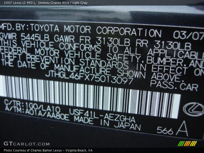 Smokey Granite Mica / Light Gray 2007 Lexus LS 460 L