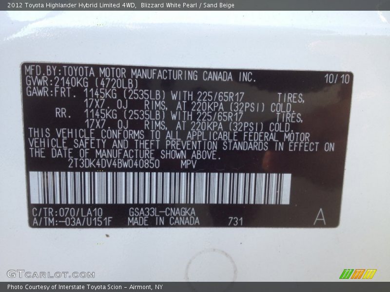 Blizzard White Pearl / Sand Beige 2012 Toyota Highlander Hybrid Limited 4WD