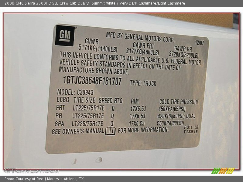 Summit White / Very Dark Cashmere/Light Cashmere 2008 GMC Sierra 3500HD SLE Crew Cab Dually