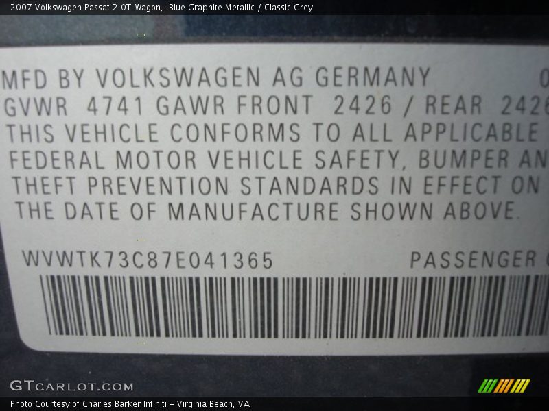 Blue Graphite Metallic / Classic Grey 2007 Volkswagen Passat 2.0T Wagon