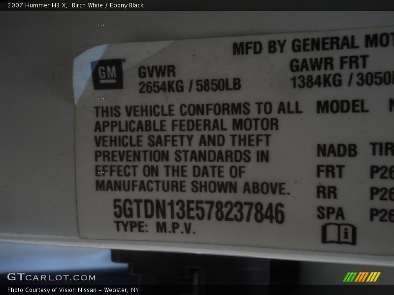 Birch White / Ebony Black 2007 Hummer H3 X