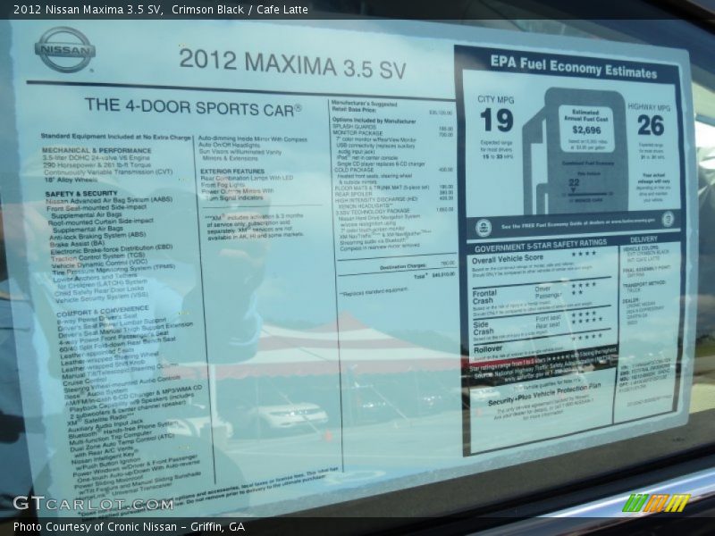 2012 Maxima 3.5 SV Window Sticker