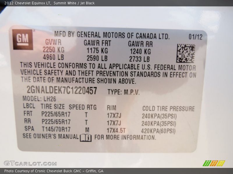 Summit White / Jet Black 2012 Chevrolet Equinox LT