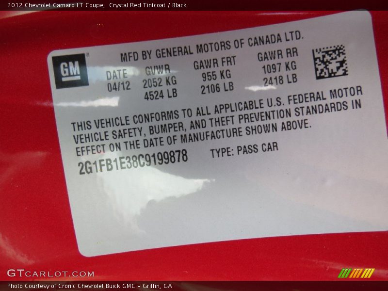 Crystal Red Tintcoat / Black 2012 Chevrolet Camaro LT Coupe